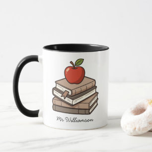 Bookstack and Apple Personalised Teacher Mug