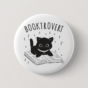 Booktrovert cat with book and stars 6 cm round badge