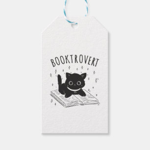 Booktrovert cat with book and stars gift tags