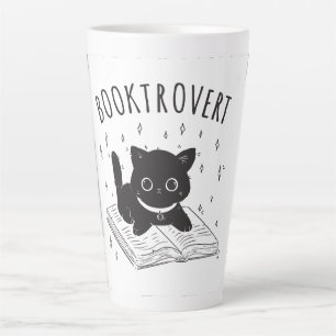 Booktrovert cat with book and stars latte mug