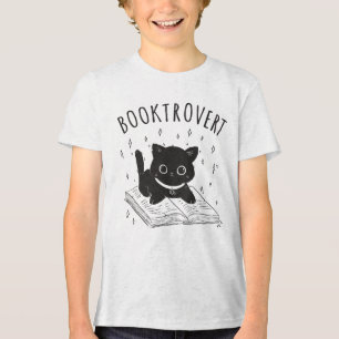 Booktrovert cat with book and stars Tri-Blend shirt
