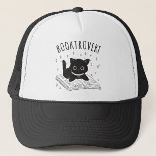 Booktrovert cat with book and stars trucker hat