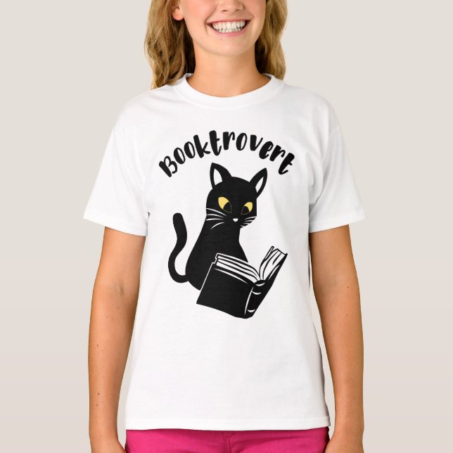 Booktrovert cat with book T-Shirt (Front)