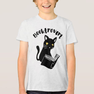 Booktrovert cat with book Tri-Blend shirt