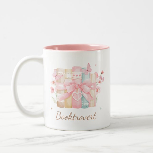 Booktrovert Coquette Book Two-Tone Coffee Mug (Left)