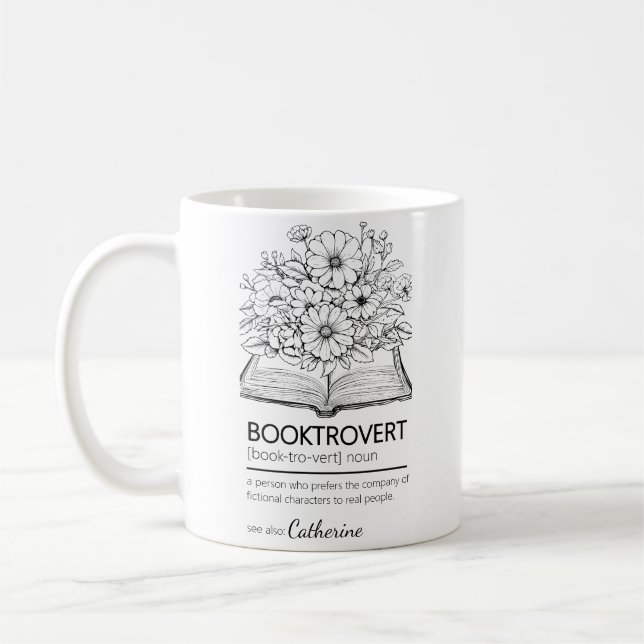 Booktrovert Definition Open Book Flowers Coffee Mug (Left)