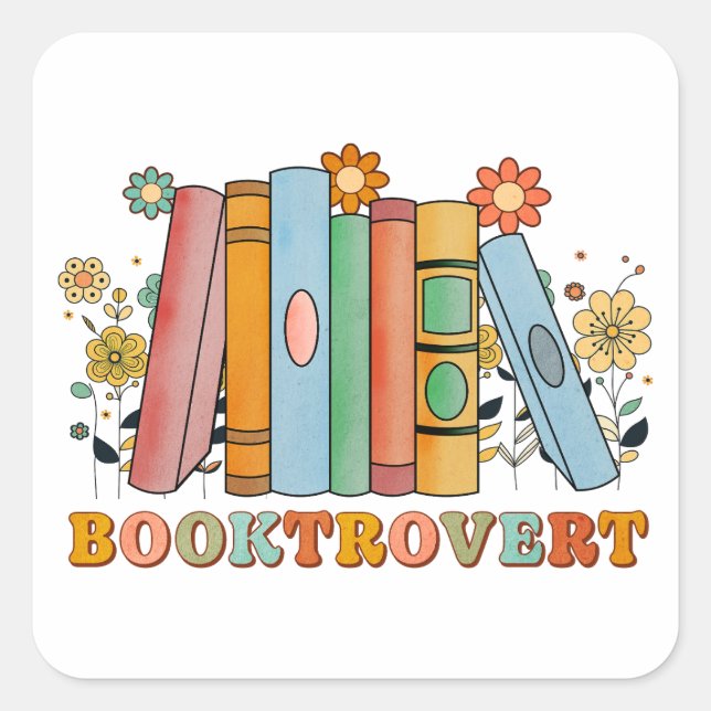Booktrovert, Librarian Teacher Bookish, Book Lover Square Sticker (Front)