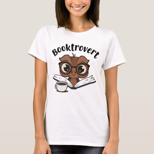 Booktrovert owl with book and coffee T-Shirt (Front)