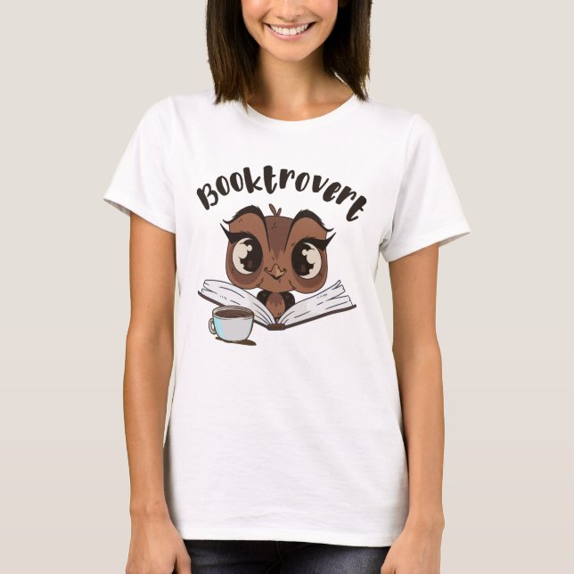 Booktrovert owl with book and coffee T-Shirt (Front)