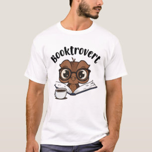 Booktrovert owl with book and coffee T-Shirt
