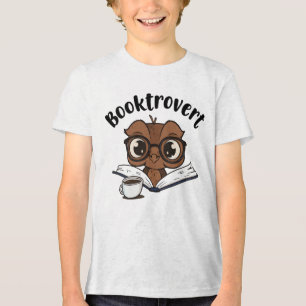 Booktrovert owl with book and coffee Tri-Blend shirt