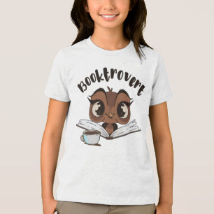 Booktrovert owl with book and coffee Tri-Blend shirt