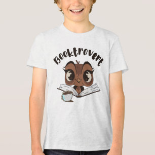 Booktrovert owl with book and coffee Tri-Blend shirt