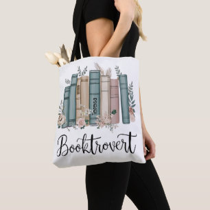Booktrovert personalised watercolor books on shelf tote bag