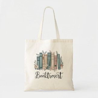 Booktrovert personalised watercolor books on shelf tote bag