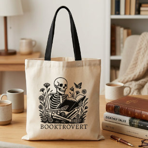 Booktrovert Quote For Book Lover Reading Skeleton Tote Bag