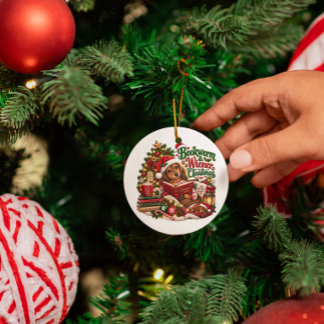 Bookworm and Wiener Christmas Dachshund Book Lover Ceramic Tree Decoration