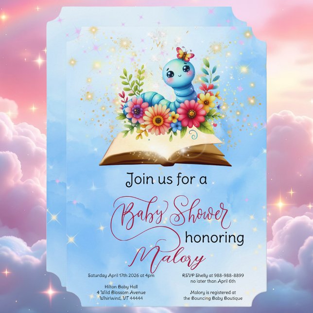 Bookworm Baby Magical Watercolor Baby Shower Invitation (Bookworm Baby Shower Invitation )