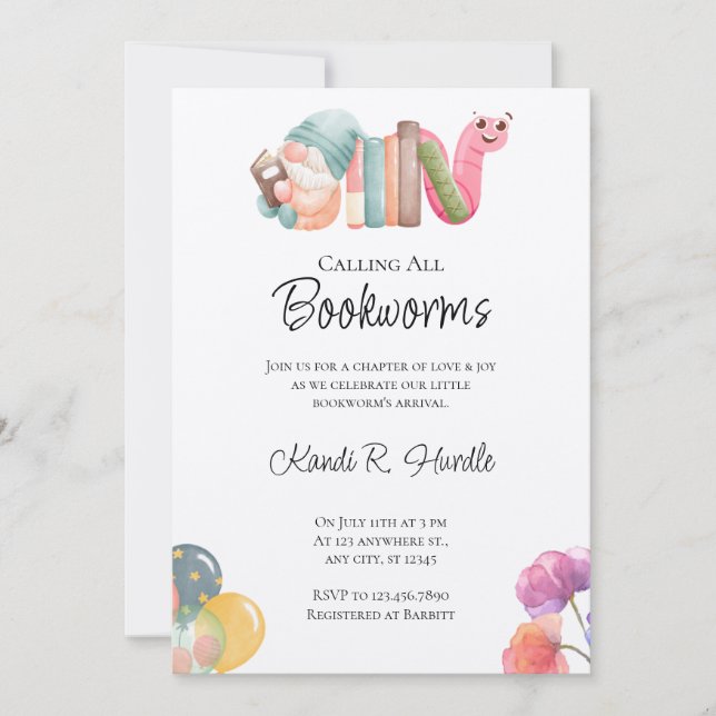 Bookworm Baby Shower Invitations (Front)
