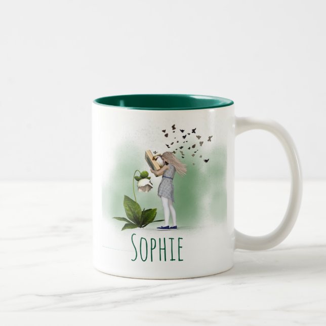 Bookworm book lover whimsical girl name Two-Tone coffee mug (Right)