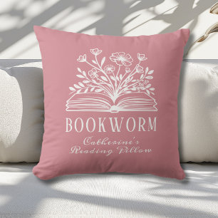 Bookworm Book Lovers Blush Pink Custom Cushion