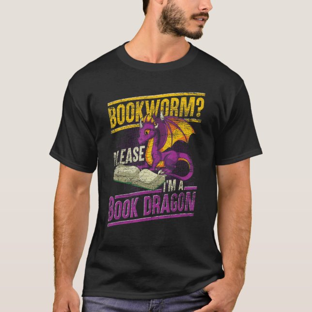 Bookworm Book Reading Fantasy Creature Book Dragon T-Shirt (Front)