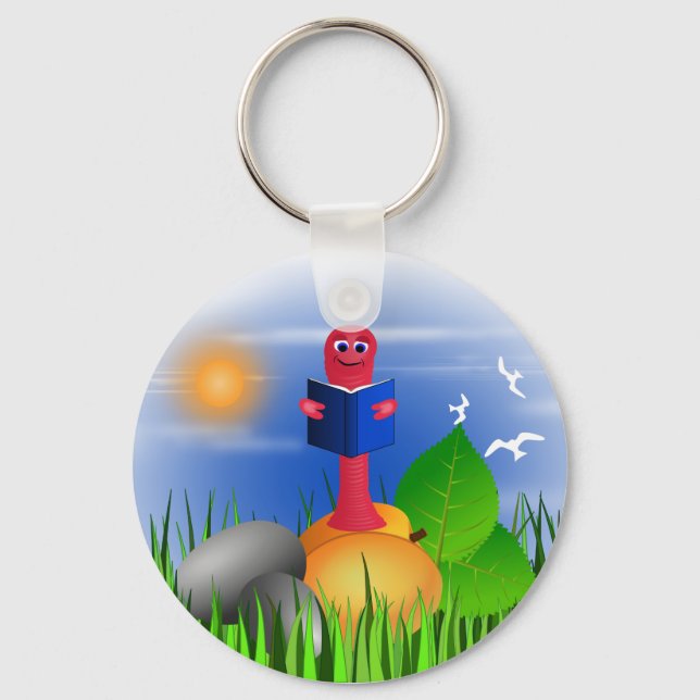 Bookworm Book Worm Colorful Cute Round Keychain (Front)