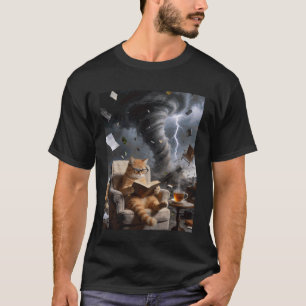 Bookworm Cat Reading Tornado Chaos Glasses Coffee  T-Shirt