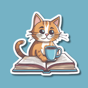 Bookworm Cat with Coffee Waterproof