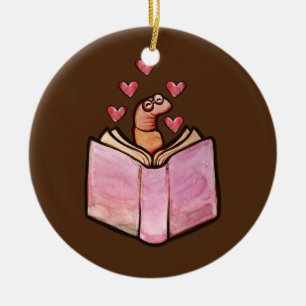 Bookworm Cute Bookish reader artwork  Ceramic Tree Decoration
