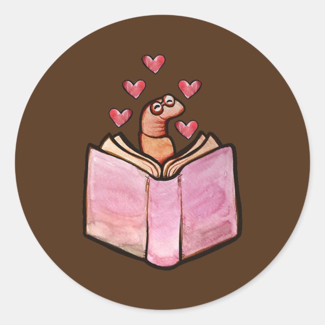 Bookworm Cute Bookish reader artwork  Classic Round Sticker (Front)