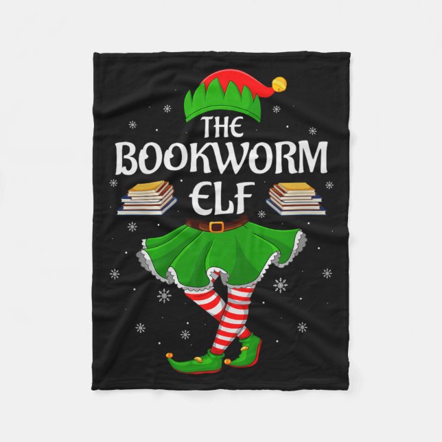 Bookworm Elf Christmas Family Girls Women Elf Squa Fleece Blanket (Front)