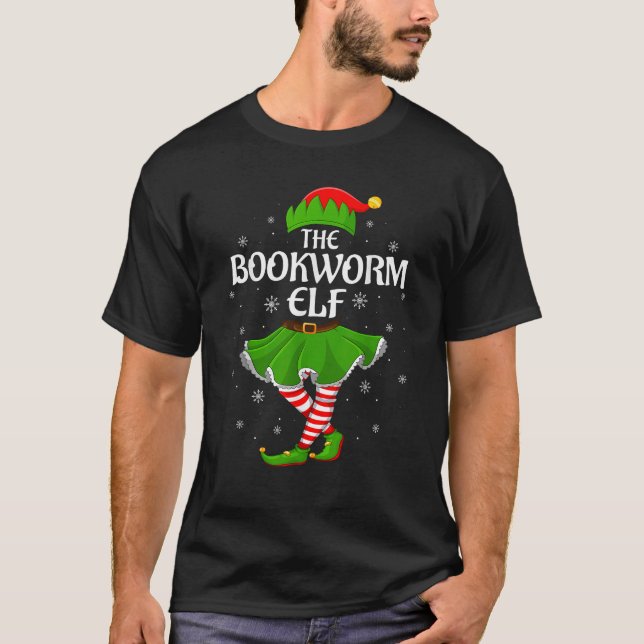 Bookworm Elf Christmas Family Girls Women Elf Squa T-Shirt (Front)