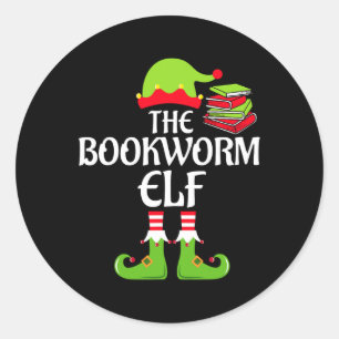 Bookworm Elf Matching Family Group Christmas Party Classic Round Sticker