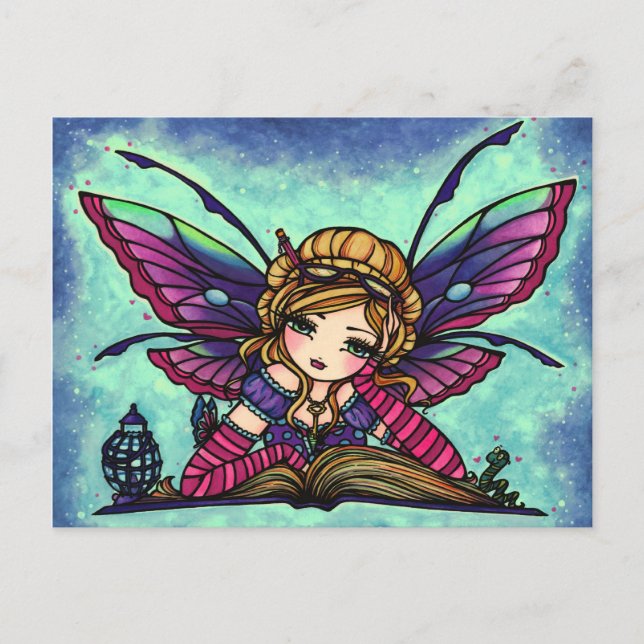 Bookworm Fairy Fantasy Art Postcard by Hannah Lynn (Front)