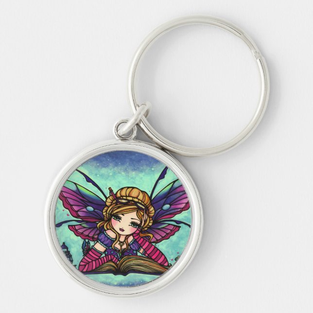 Bookworm Fairy Library Fantasy Art by Hannah Lynn Key Ring (Front)