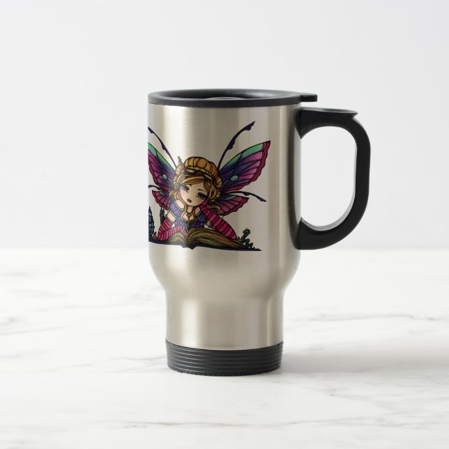 Bookworm Fairy Library Fantasy Art by Hannah Lynn Travel Mug (Right)