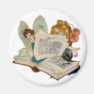 Bookworm Fairy Silver  Magnet