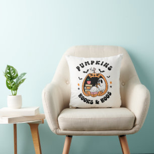 Bookworm Ghost Pumpkins Books & Boos Cushion