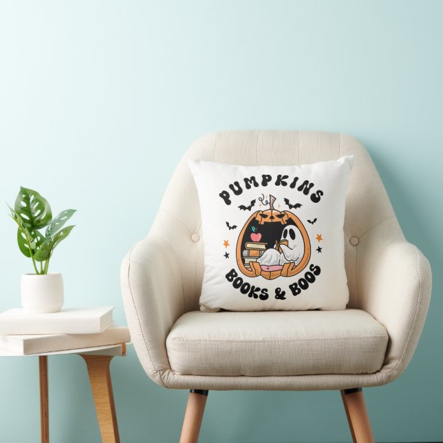 Bookworm Ghost Pumpkins Books & Boos Cushion (Chair)