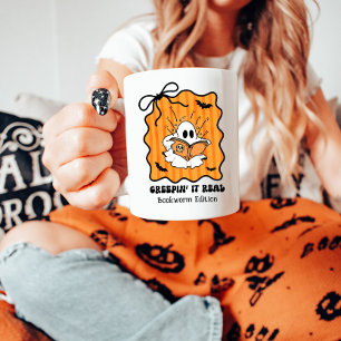 Bookworm Ghost Reading Retro Bow Creepin’ It Real Coffee Mug