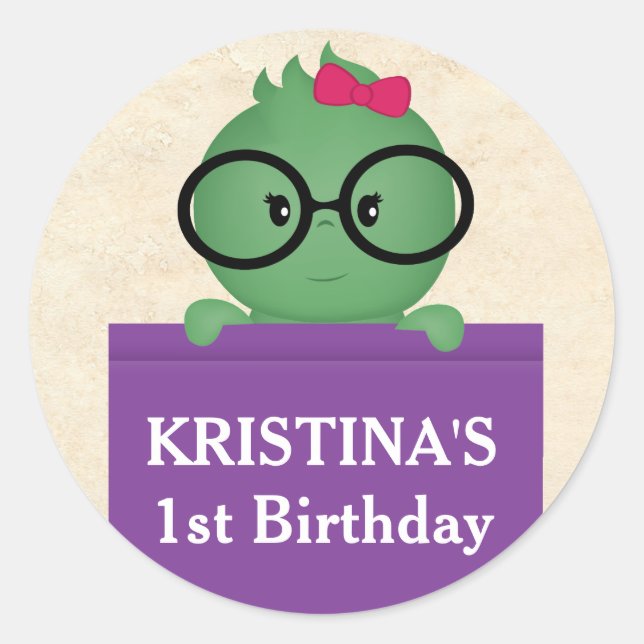 Bookworm Girl Birthday Classic Round Sticker (Front)