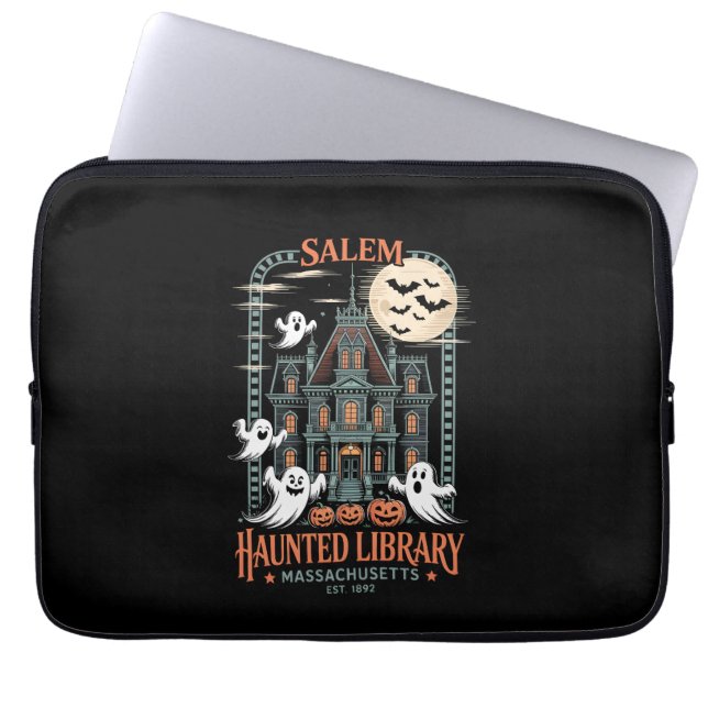 Bookworm Halloween Shirt Haunted Library Laptop Sleeve (Front)