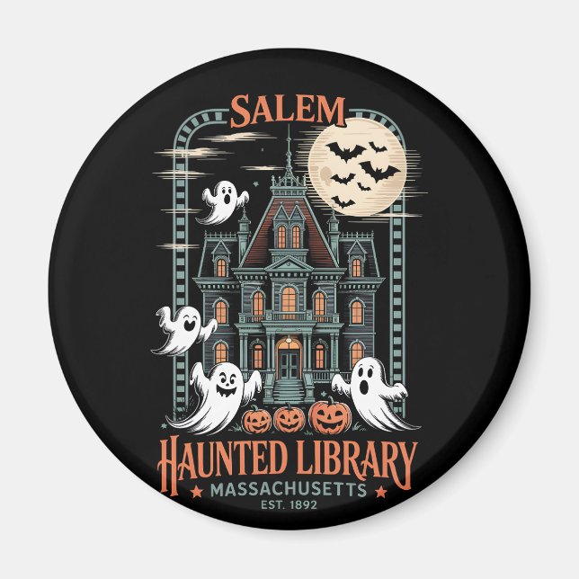Bookworm Halloween Shirt Haunted Library Magnet (Front)