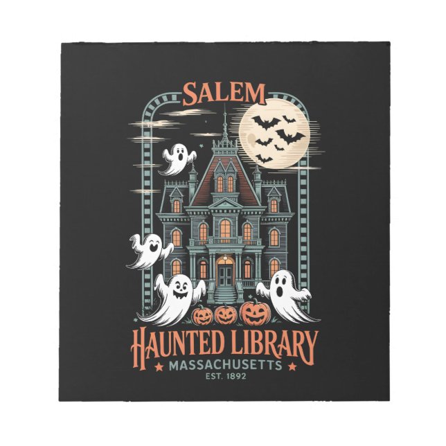 Bookworm Halloween Shirt Haunted Library Notepad (Front)