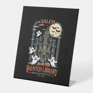 Bookworm Halloween Shirt Haunted Library Pedestal Sign