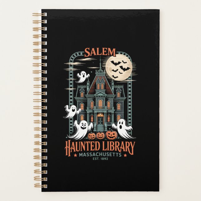 Bookworm Halloween Shirt Haunted Library Planner (Front)