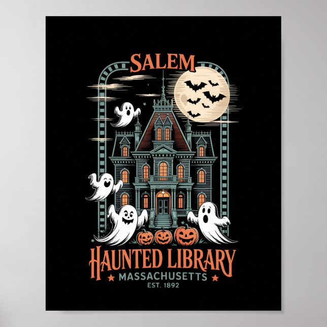 Bookworm Halloween Shirt Haunted Library Poster (Front)
