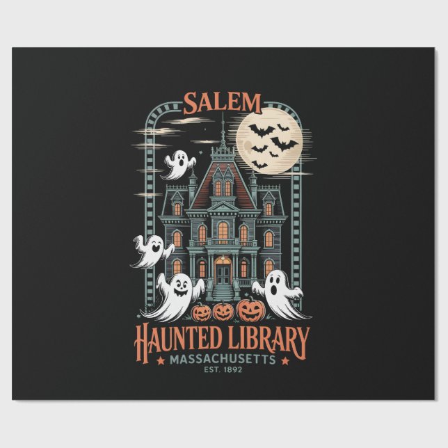 Bookworm Halloween Shirt Haunted Library Wrapping Paper (Flat)
