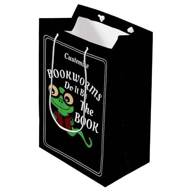 Bookworm Humour Black Custom Medium Gift Bag (Front Angled)